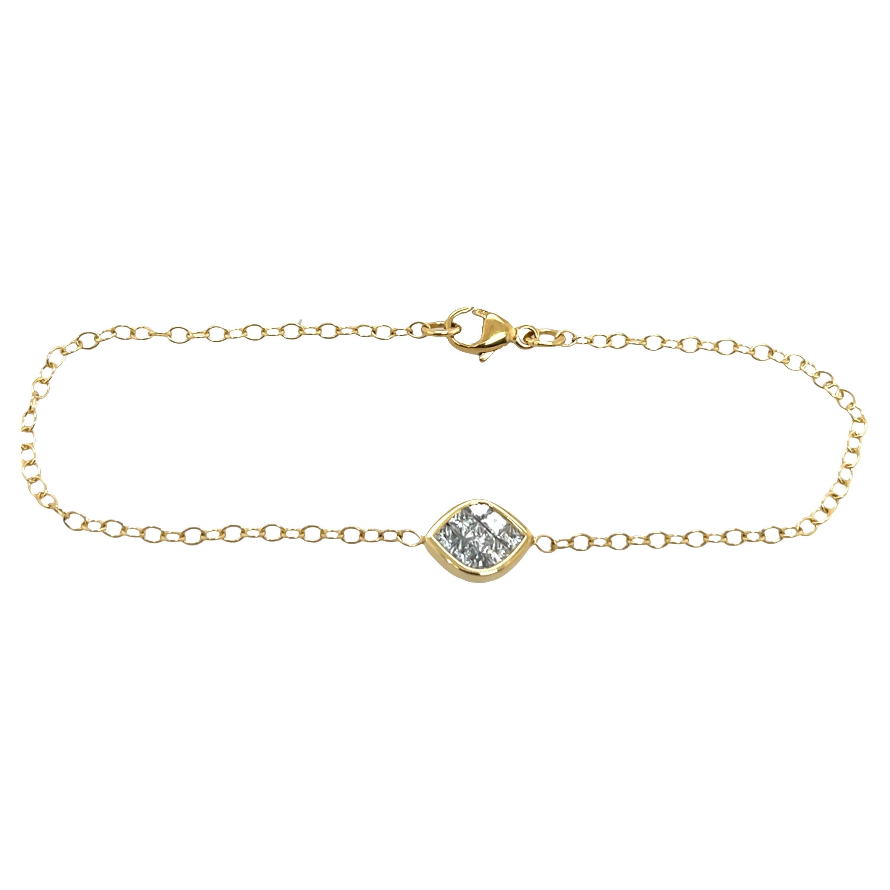 Bracelet en or jaune 18ct serti de diamants naturels princesses de 0,50ct