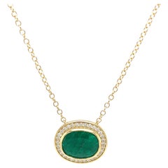 Emerald & Diamond Pendant Set in 18ct Yellow Gold