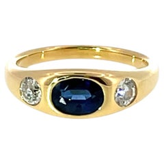 3 Stone Sapphire & Diamond Ring – 18ct Yellow Gold, 0.48ct Natural Diamonds