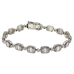 Diamond Cluster Tennis Bracelet – 3.85ct Natural Round & Baguette Diamonds