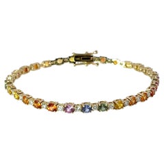 14ct Yellow Gold Natural Sapphires Rainbow Bracelet Set With 1.20ct Diamonds