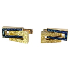 KUTCHINSKY 18ct Yellow Gold Sapphire Cufflinks – Interlocked Design