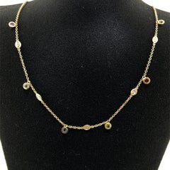 18ct Yellow Gold Necklace – Rainbow Sapphires & Marquise Diamonds