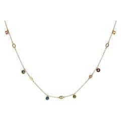 18ct Yellow Gold Necklace – Rainbow Sapphires & Marquise Diamonds