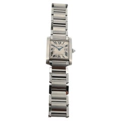 Cartier Damenuhr „Tank Française Date 2465“ mit weißem Zifferblatt, Quarzwerk, 25 mm, Edelstahl