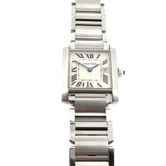 Cartier Damenuhr „Tank Française Date 2465“ mit weißem Zifferblatt, Quarzwerk, 25 mm, Edelstahl