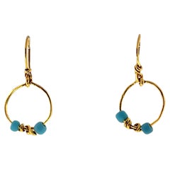 18ct Yellow Gold Ancient Roman Style Gold wire Hoop Earrings