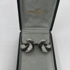 David Morris Pavé Black & White Diamond Circular Ear Clips – 18ct White Gold