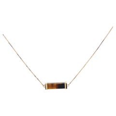 Collier vintage à chaîne en or 18 carats orné d'une pierre précieuse « œil-de-tigre »