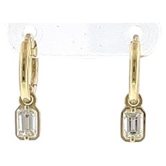 14ct Yellow Gold Hoop Earrings with Emerald-Cut Diamonds – 0.62ct