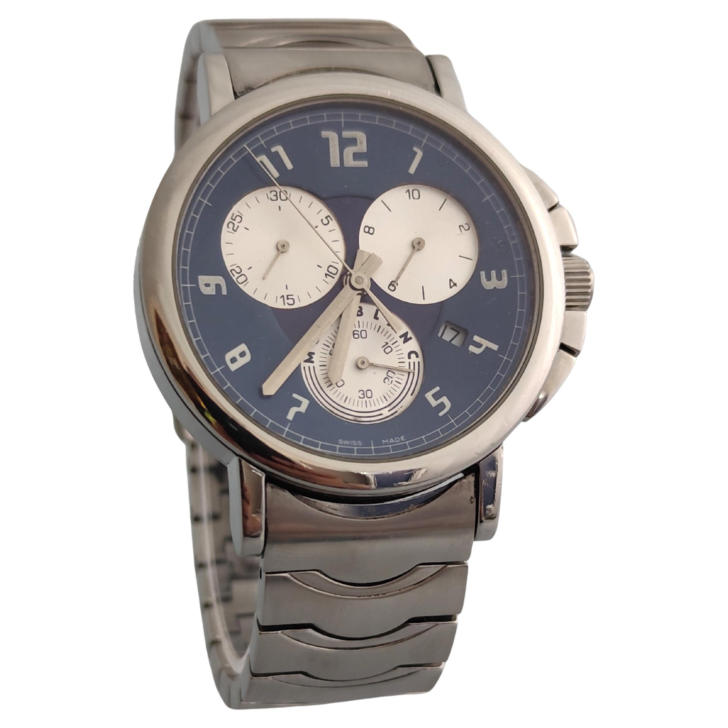 Montblanc 7060 Summit Chronograph Blue Dial Stainless Steel Watch For Sale