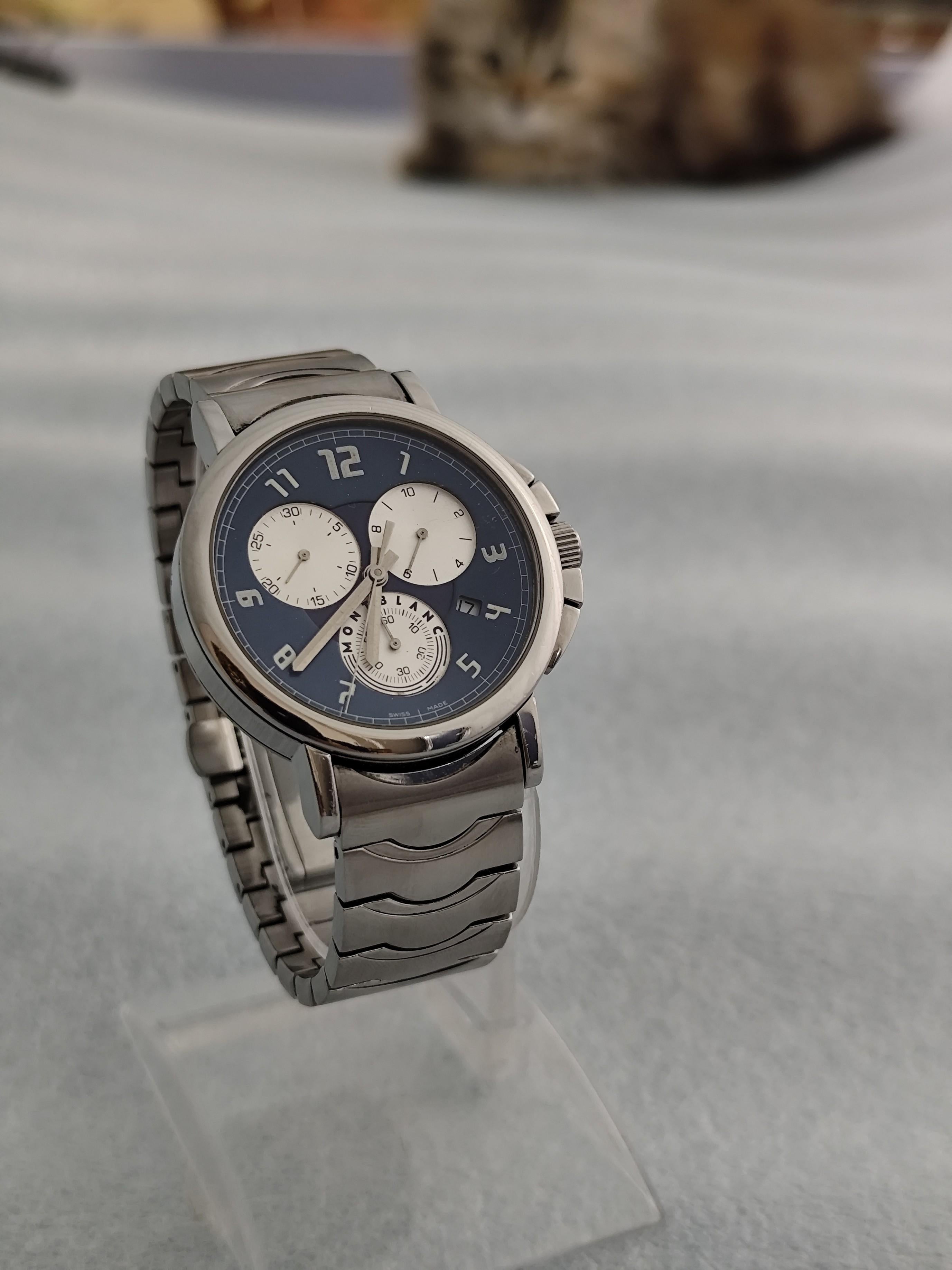Men's Montblanc 7060 Summit Chronograph Blue Dial Stainless Steel Watch For Sale