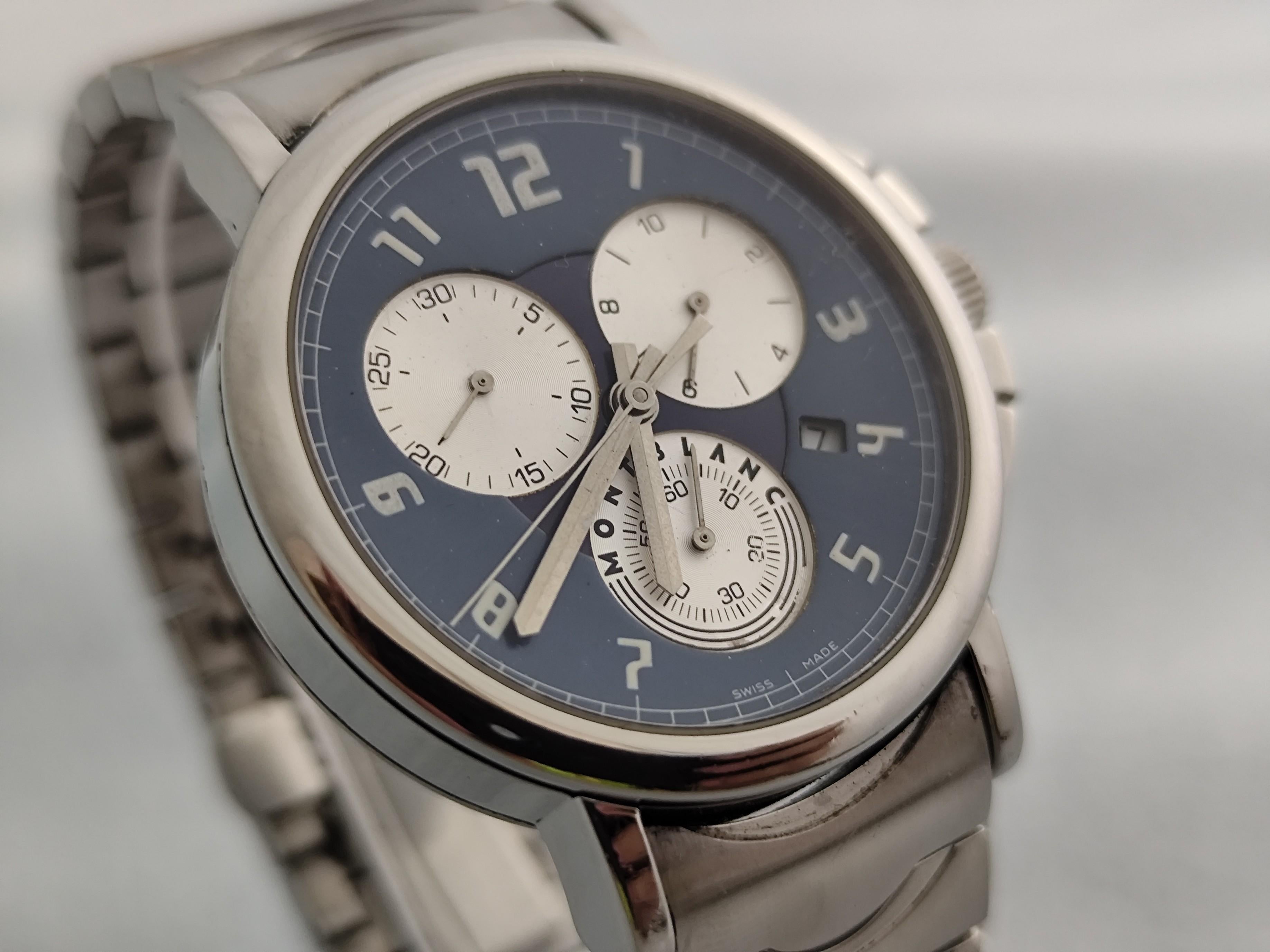 Montblanc 7060 Summit Chronograph Blue Dial Stainless Steel Watch For Sale 1