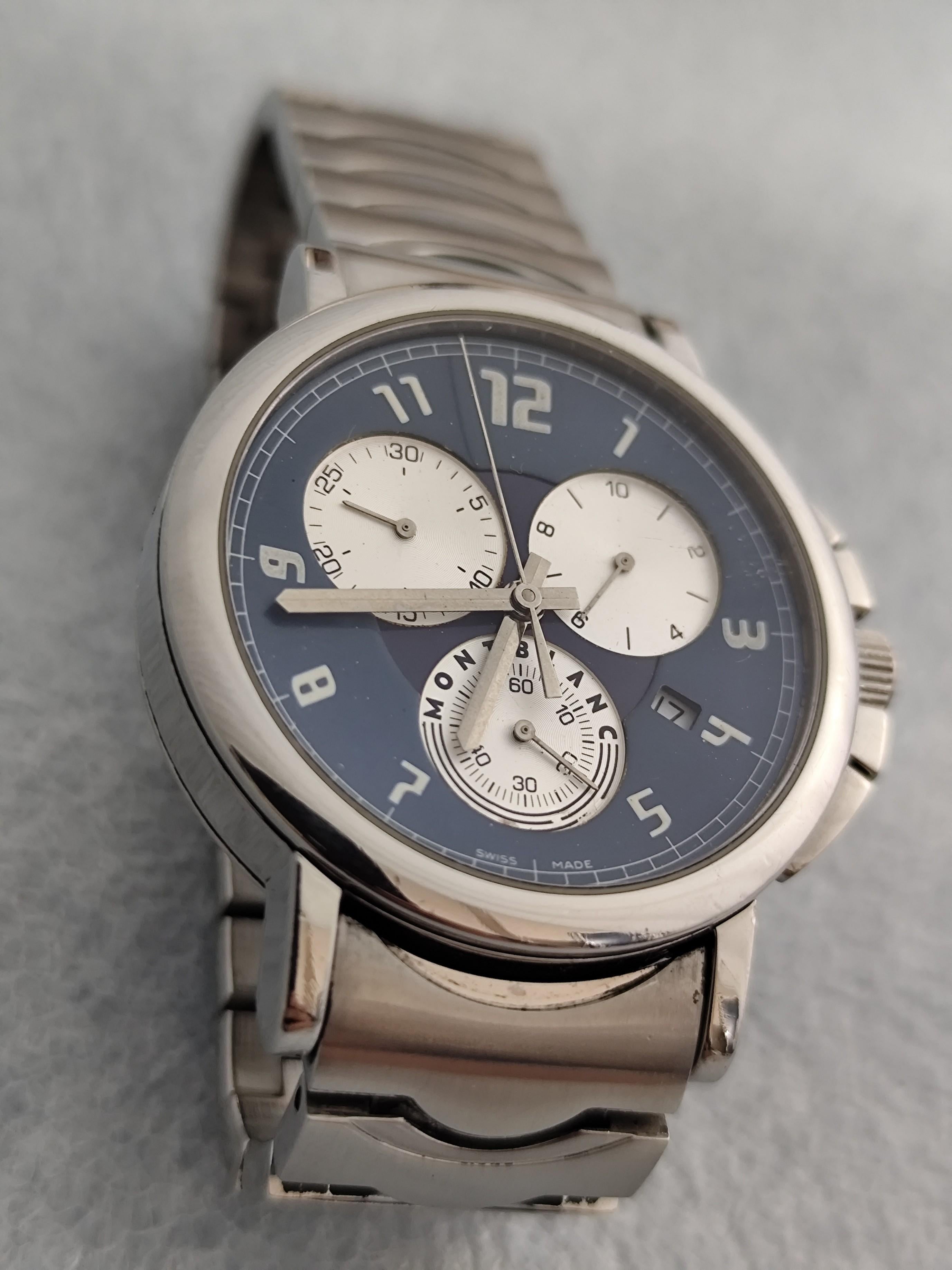 Montblanc 7060 Summit Chronograph Blue Dial Stainless Steel Watch For Sale 11