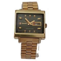 Rado Manhattan Square TV Vintage Rare Day Date Black Dial Automatic Men's watch