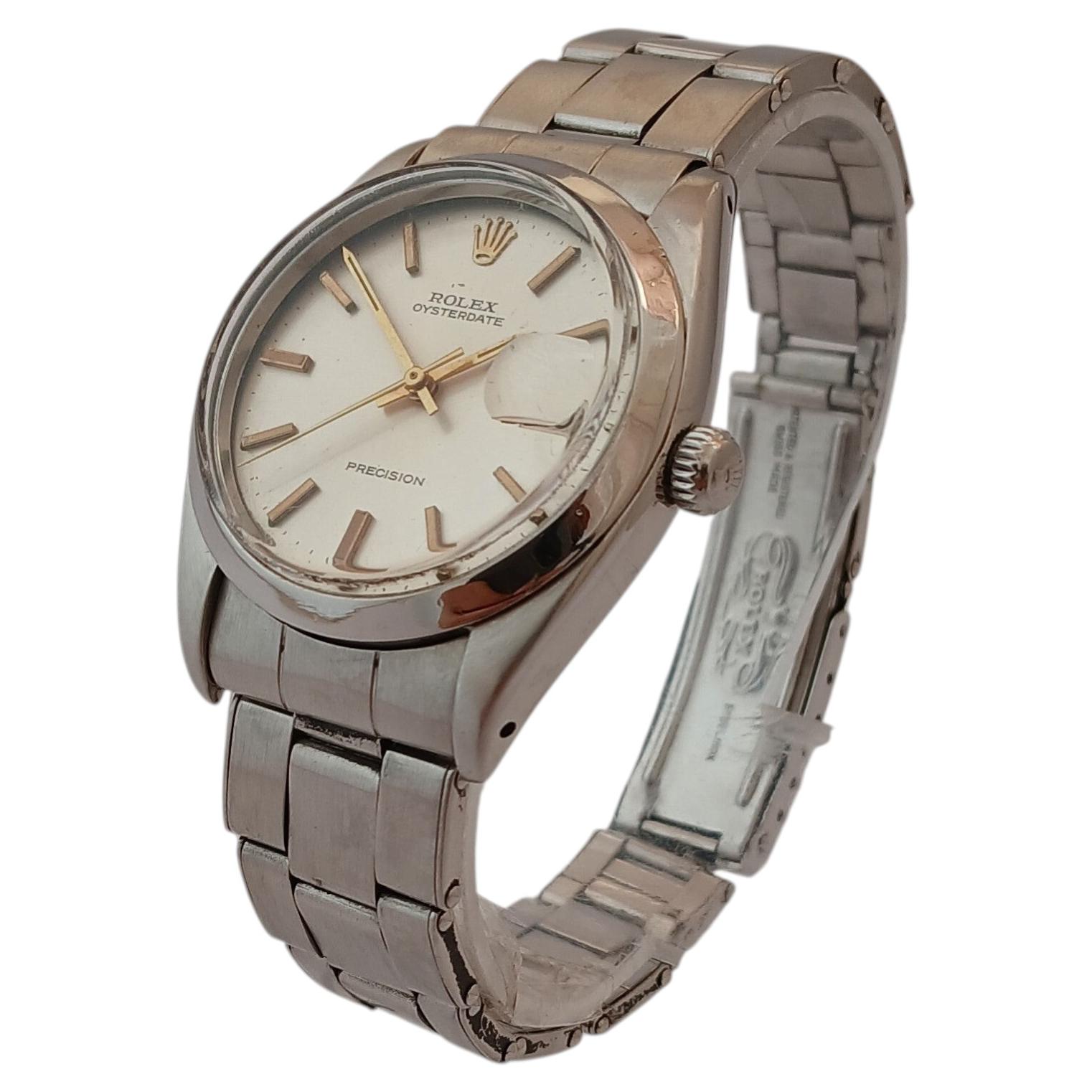 Rare Rolex Oysterdate Precision 6694 W/ Rolex Rivet Oyster Elastic Bracelet