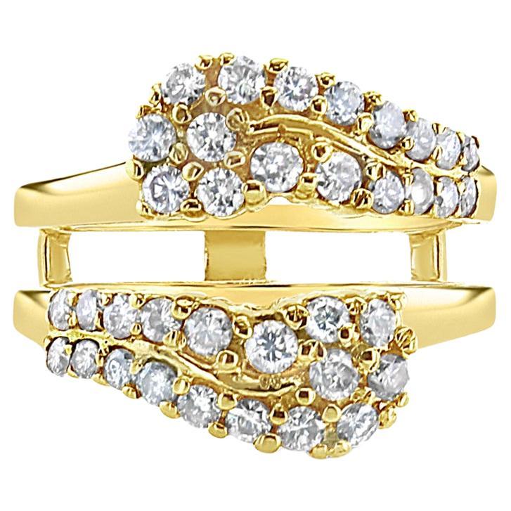 Diamond Cluster Bypass Ring Guard 14k Yellow Gold