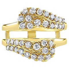 Diamond Cluster Bypass Ring Guard 14k Yellow Gold