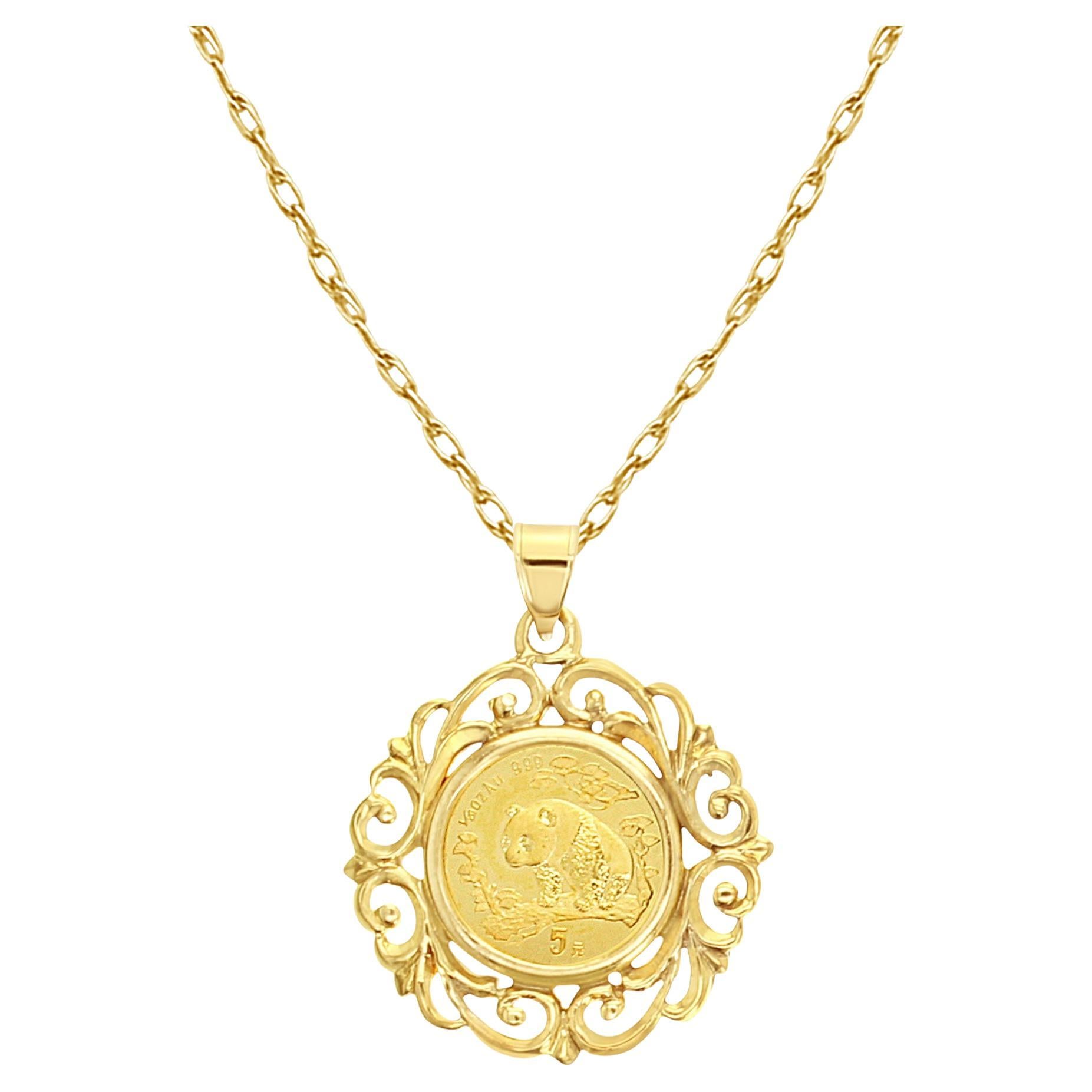 1997 Panda Coin 1/20OZ Gold Necklace with 14k Yellow Gold Bezel