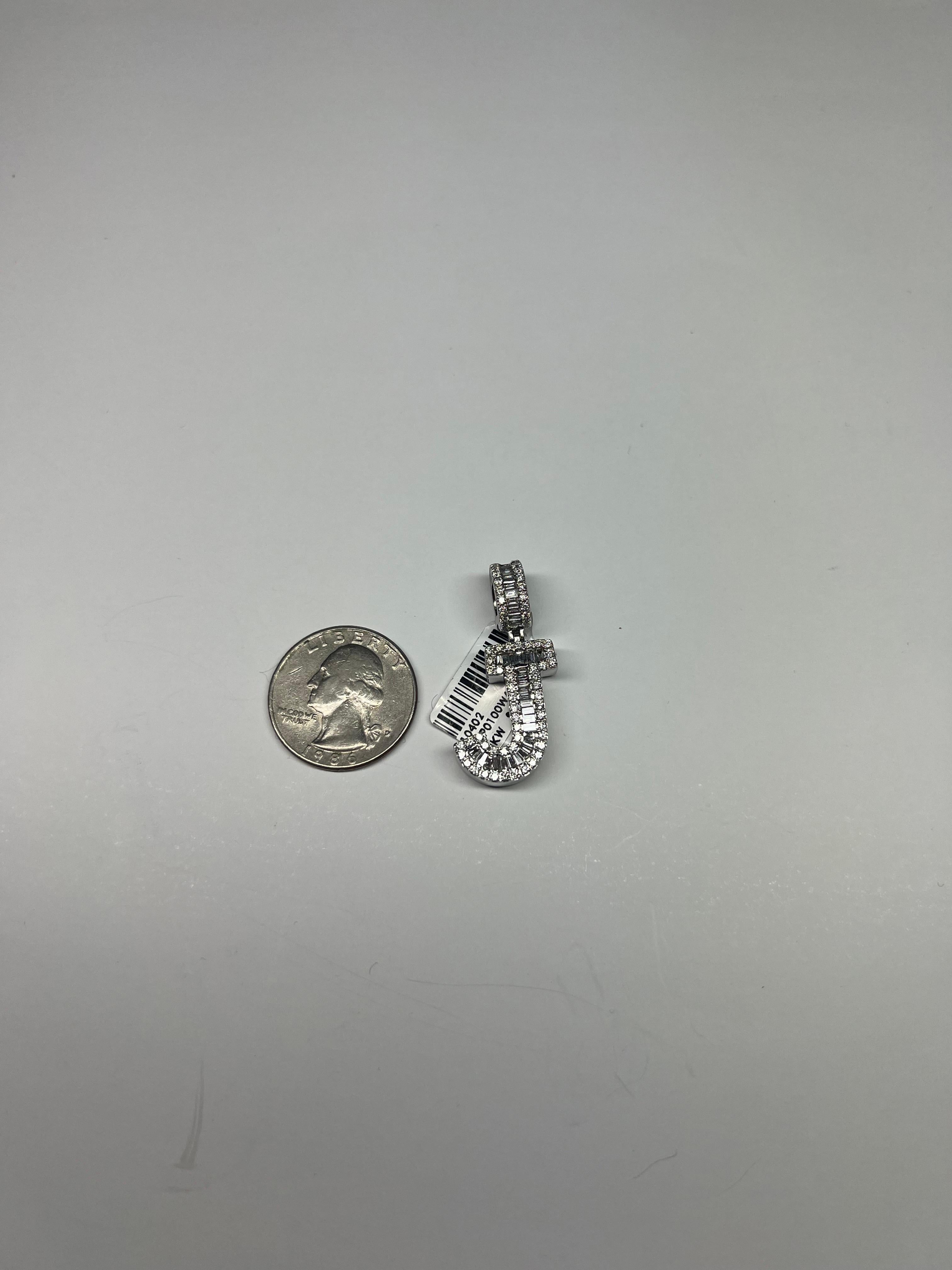 White Diamond Baguette & Round 18 Karat White Gold Letter 