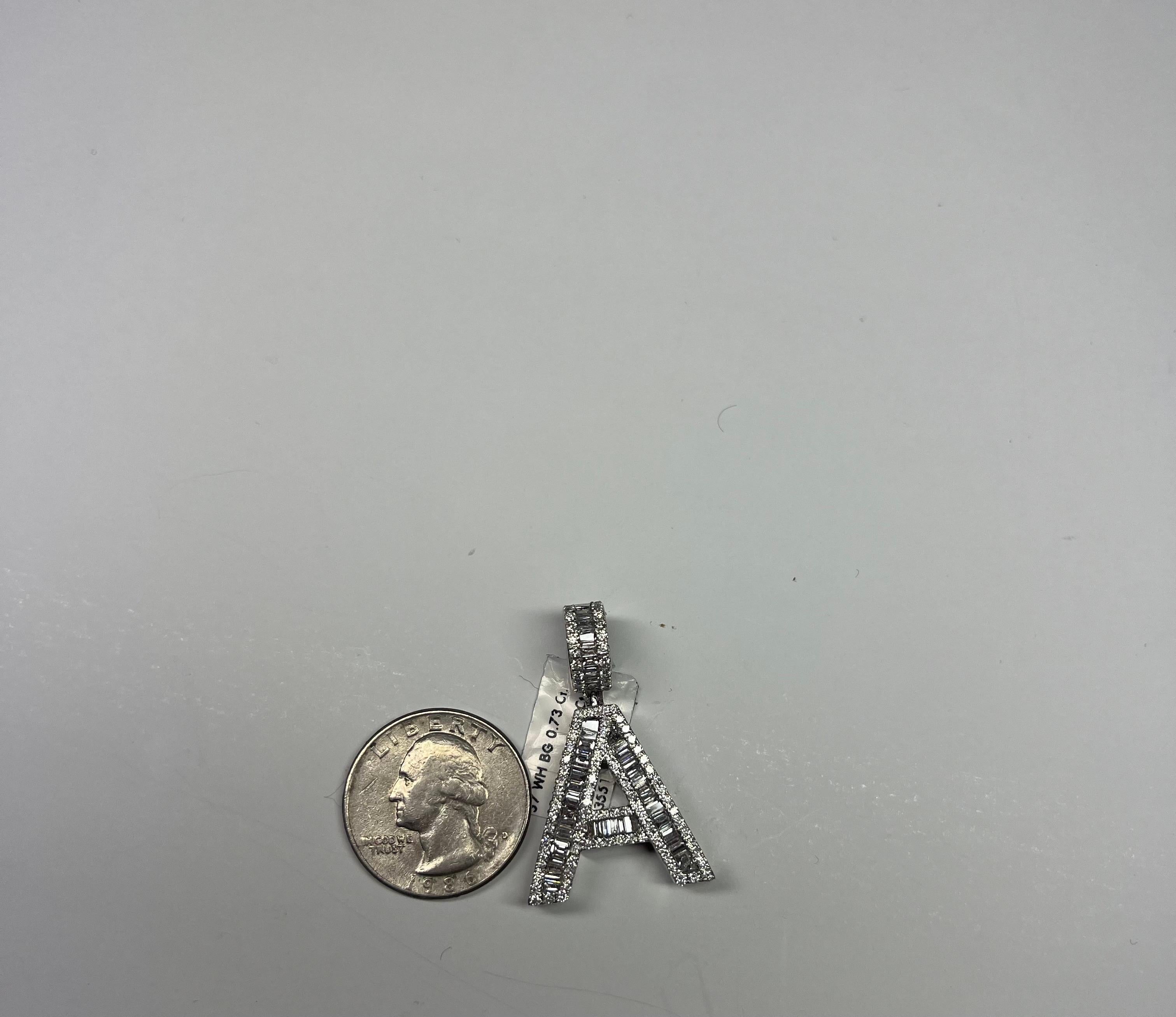 White Diamond Baguette & Round 14 Karat White Gold Letter 