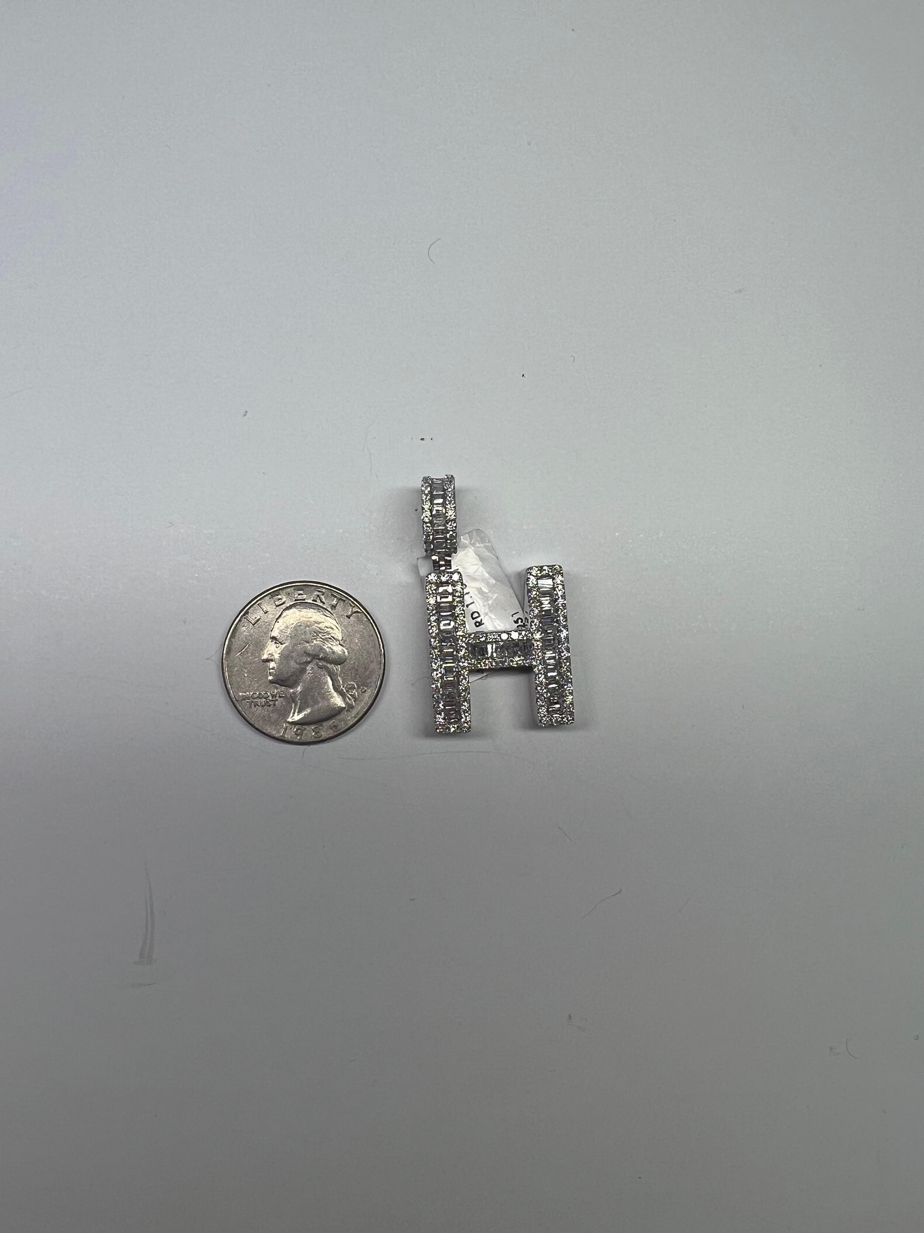 White Diamond Baguette & Round 14 Karat White Gold Letter 