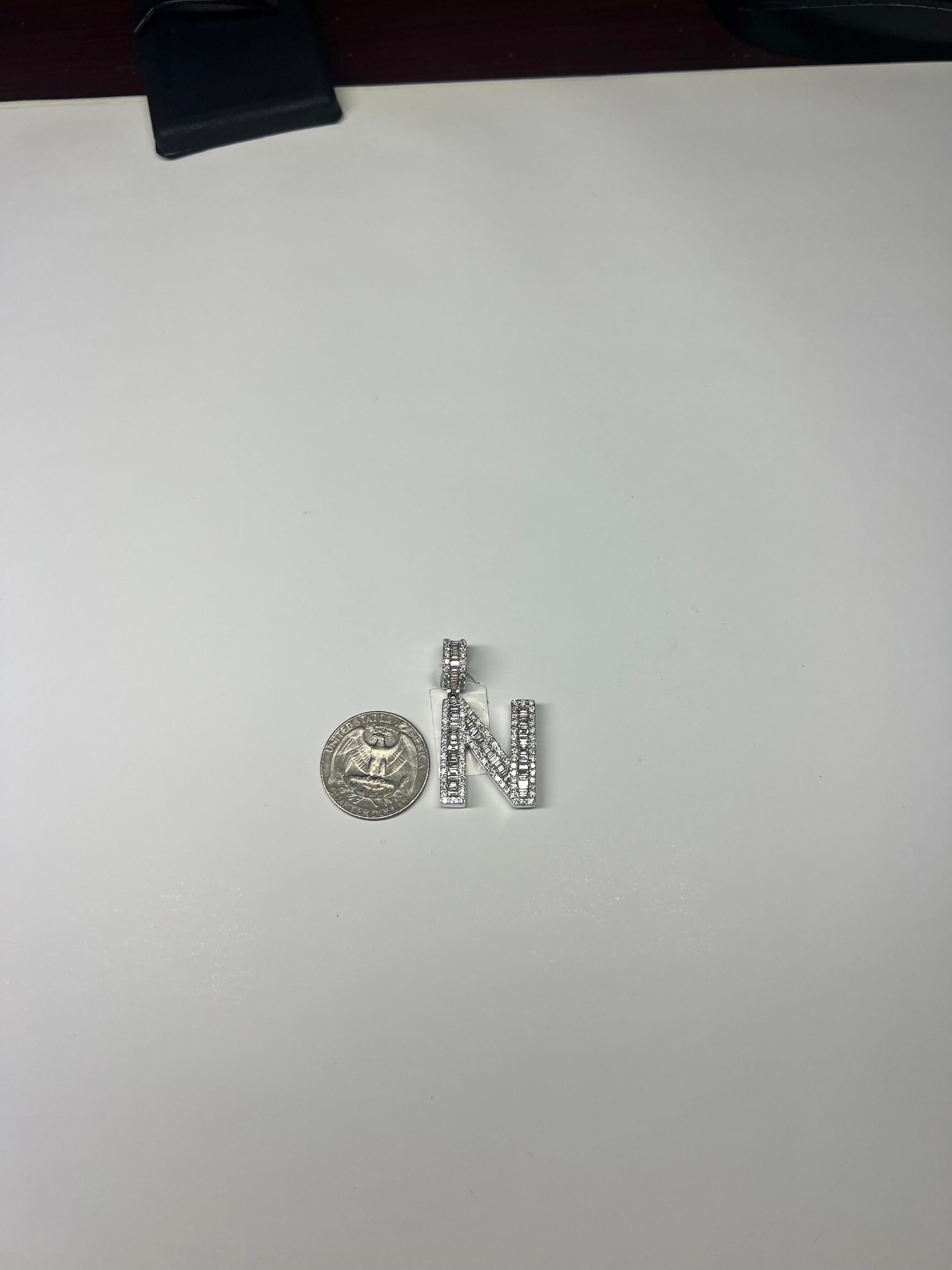 White Diamond Baguette & Round 14 Karat White Gold Letter 