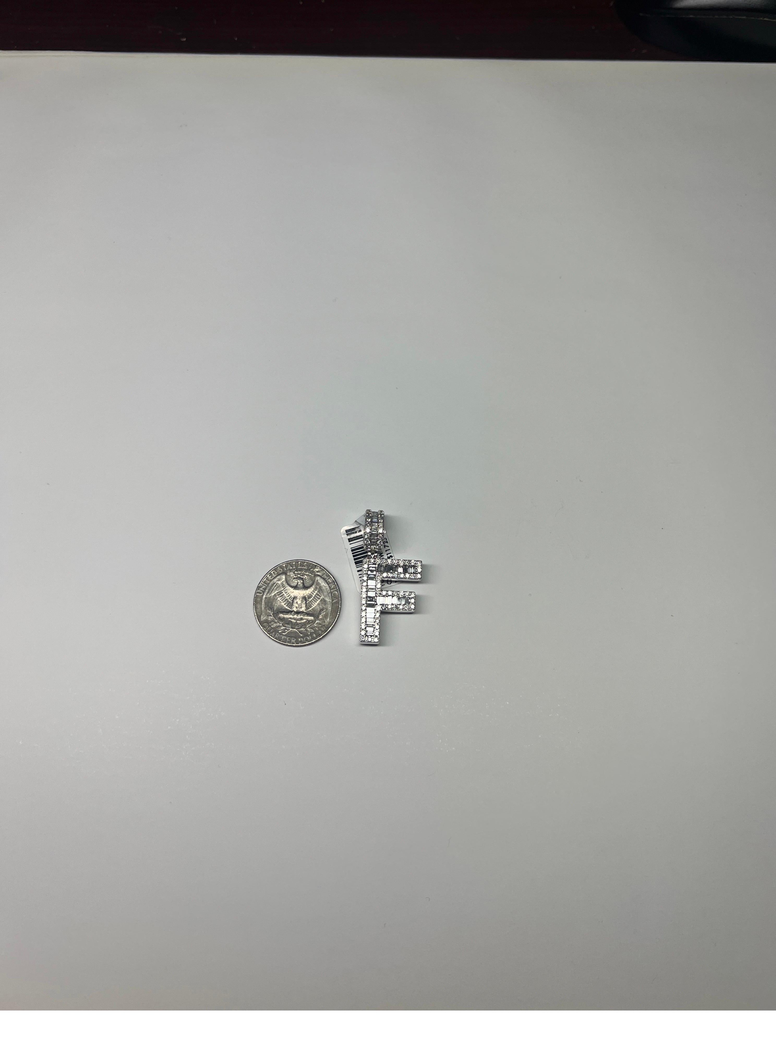 White Diamond Baguette & Round 14 Karat White Gold Letter 