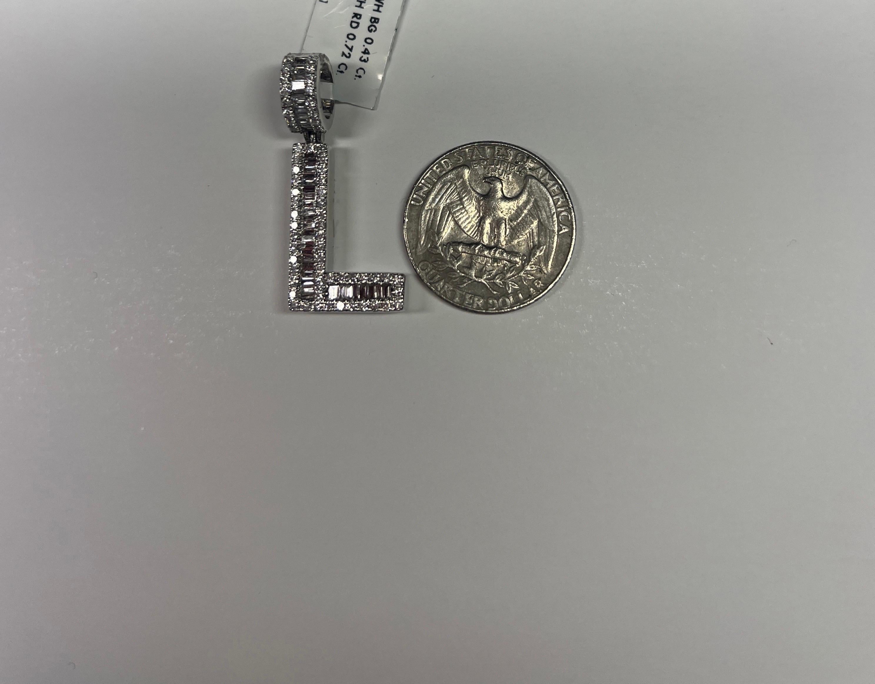 White Diamond Baguette & Round 14 Karat White Gold Letter 