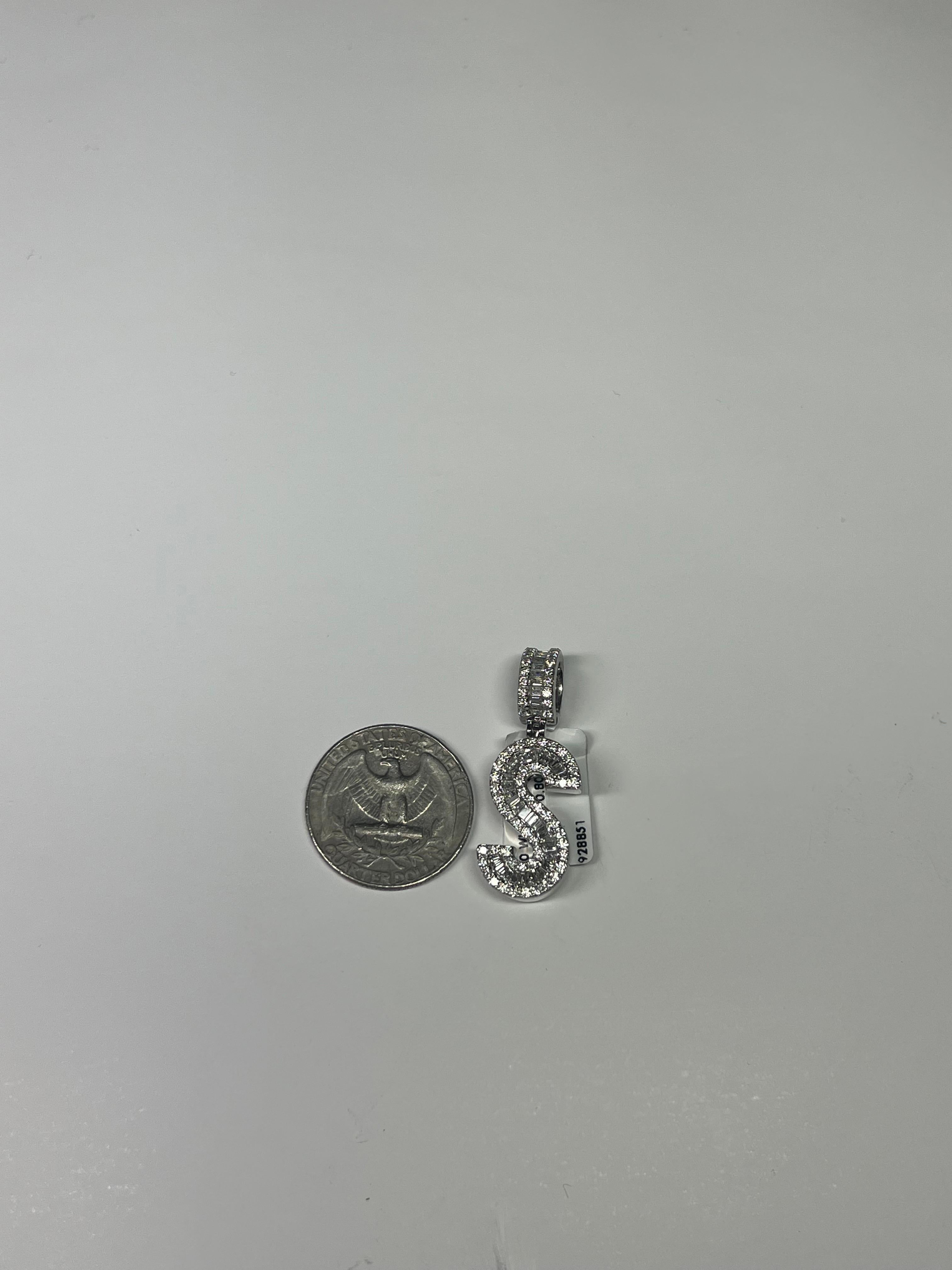 White Diamond Baguette & Round 18 Karat White Gold Letter 