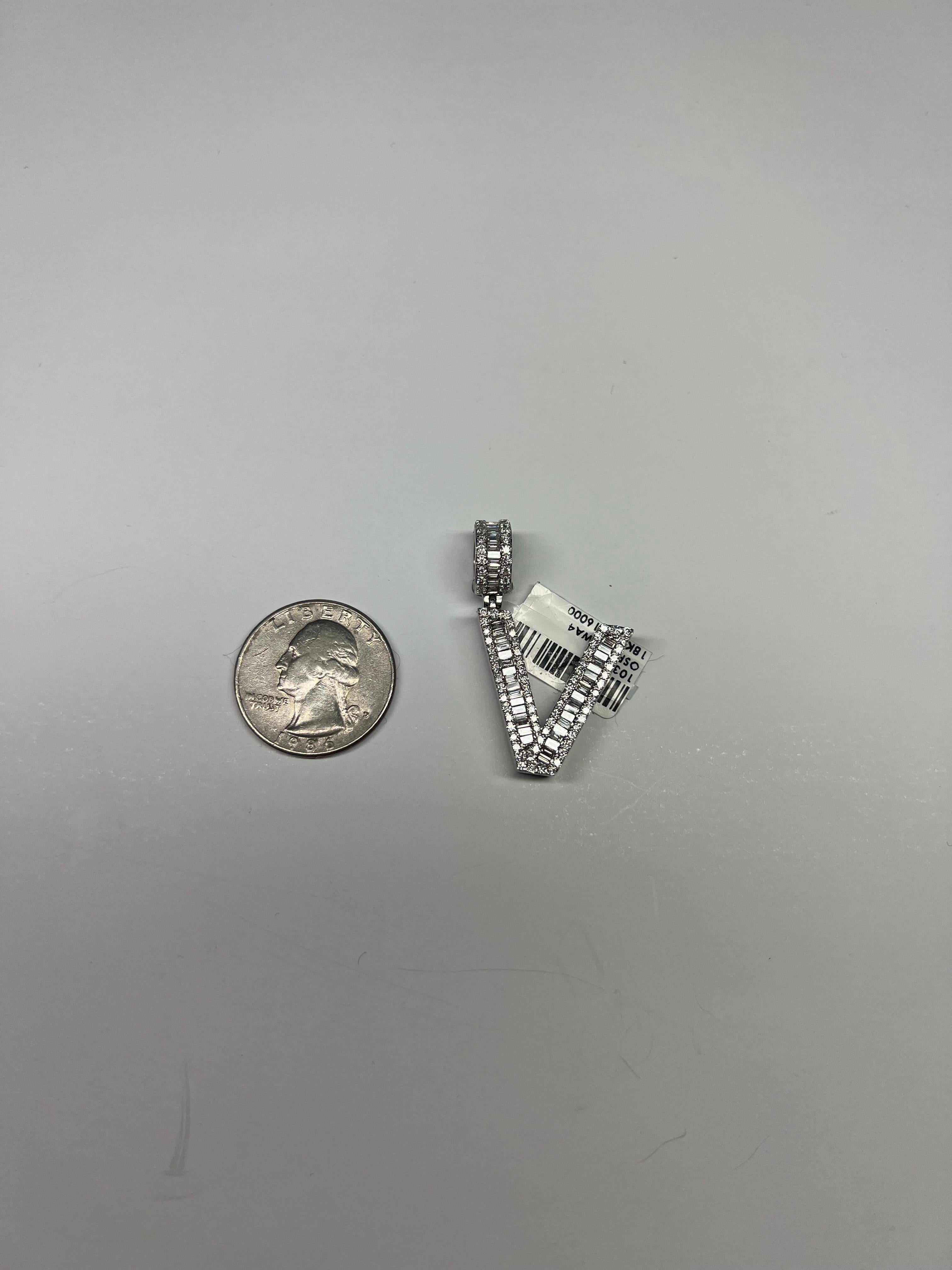 White Diamond Baguette & Round 14 Karat White Gold Letter 