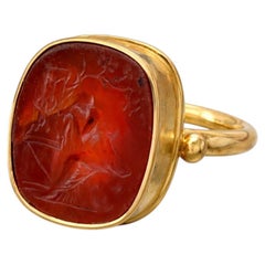 Ancient Cushion Carnelian Intaglio Contemporary Ring from Castellani Collection