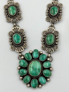 Royston Turquoise Sterling Silver Necklace by Navajo Silversmith Leon Martinez