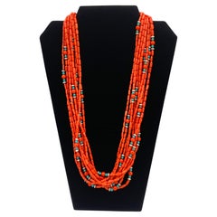 Native American 10-Strand Mediterranean Coral Beaded Necklace