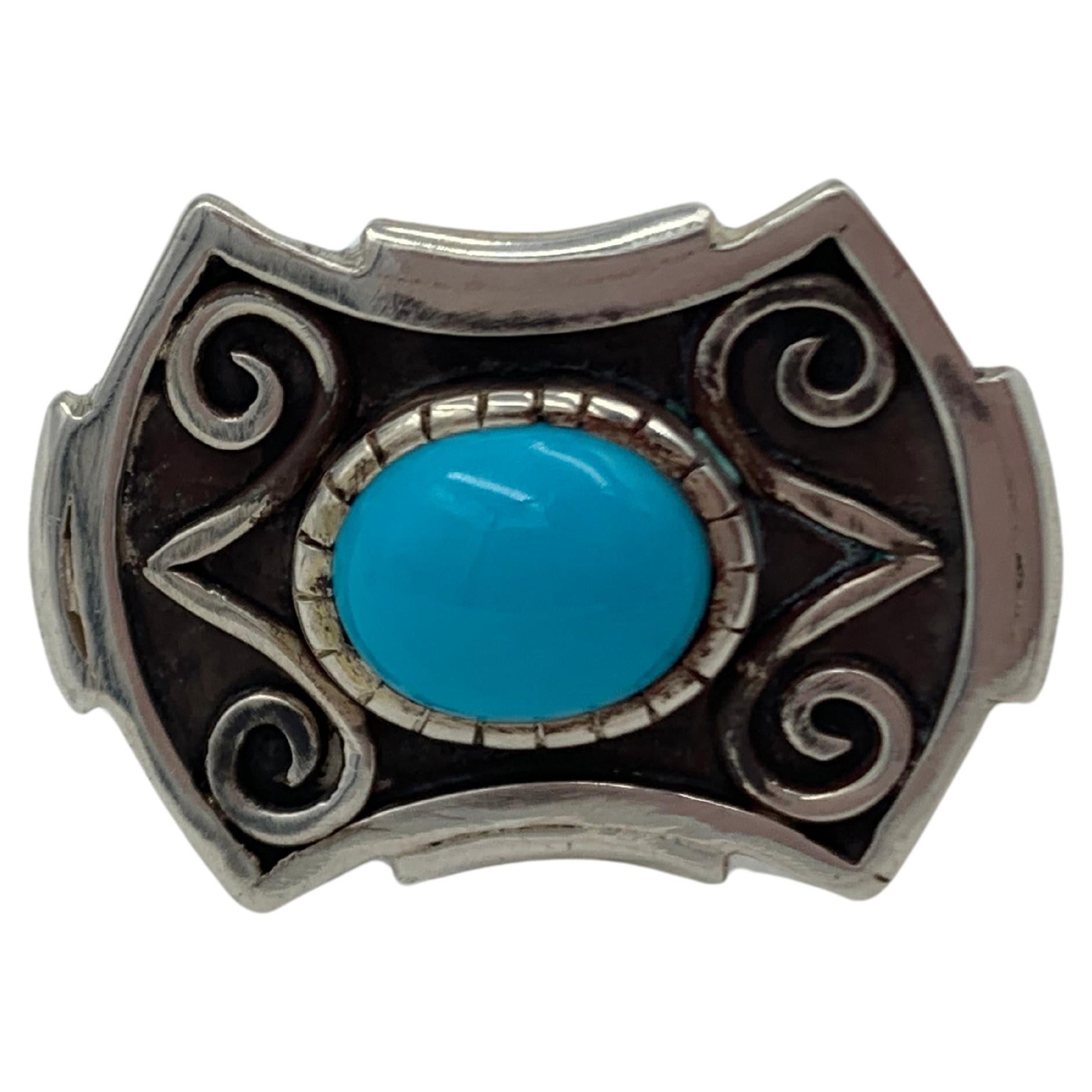 Native American Sterling Silver Cuff Links with Sleeping Beauty Turquoise Cabochon For Sale