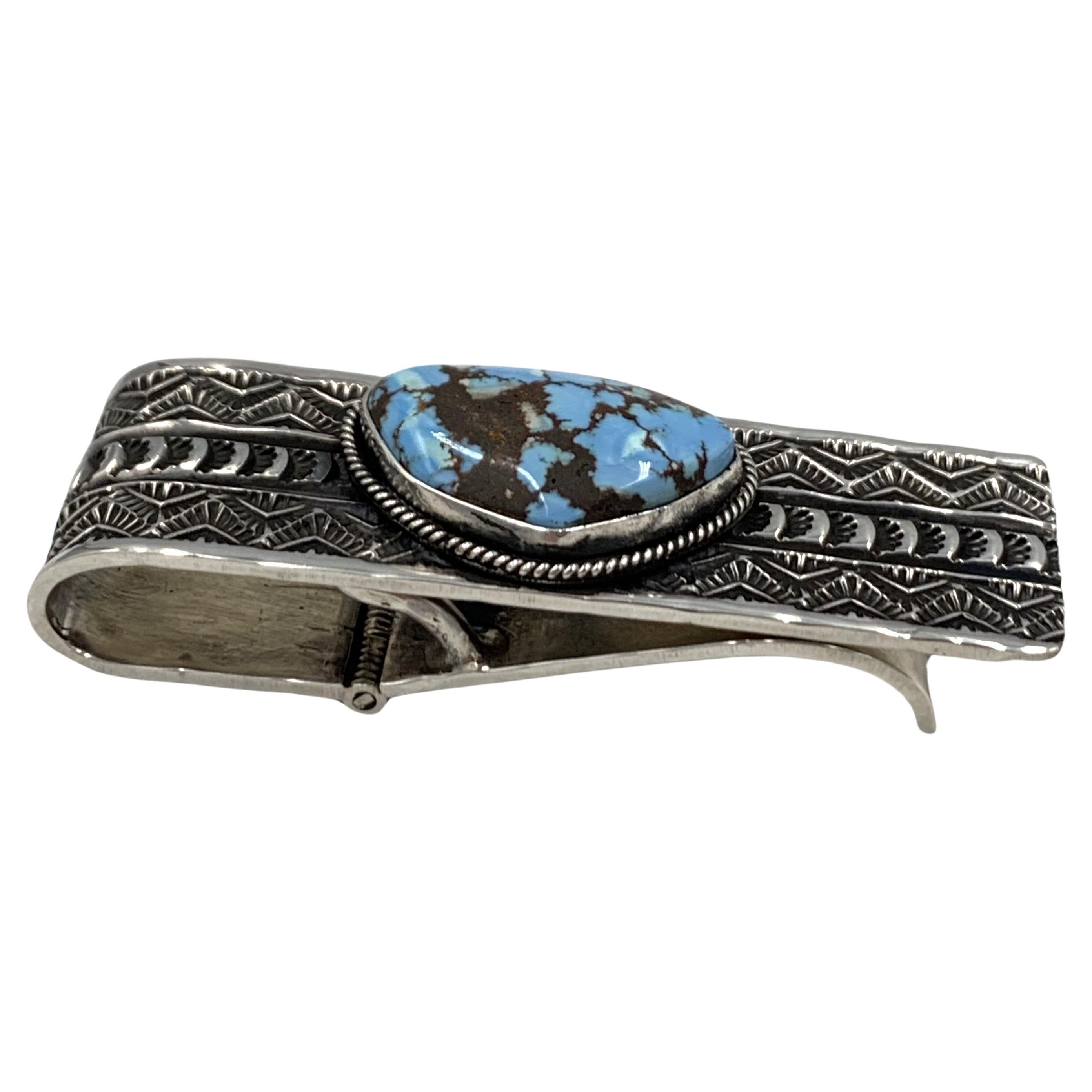 Money Clip with Golden Hills Turquoise & Sterling Silver by Sunshine Reeves For Sale