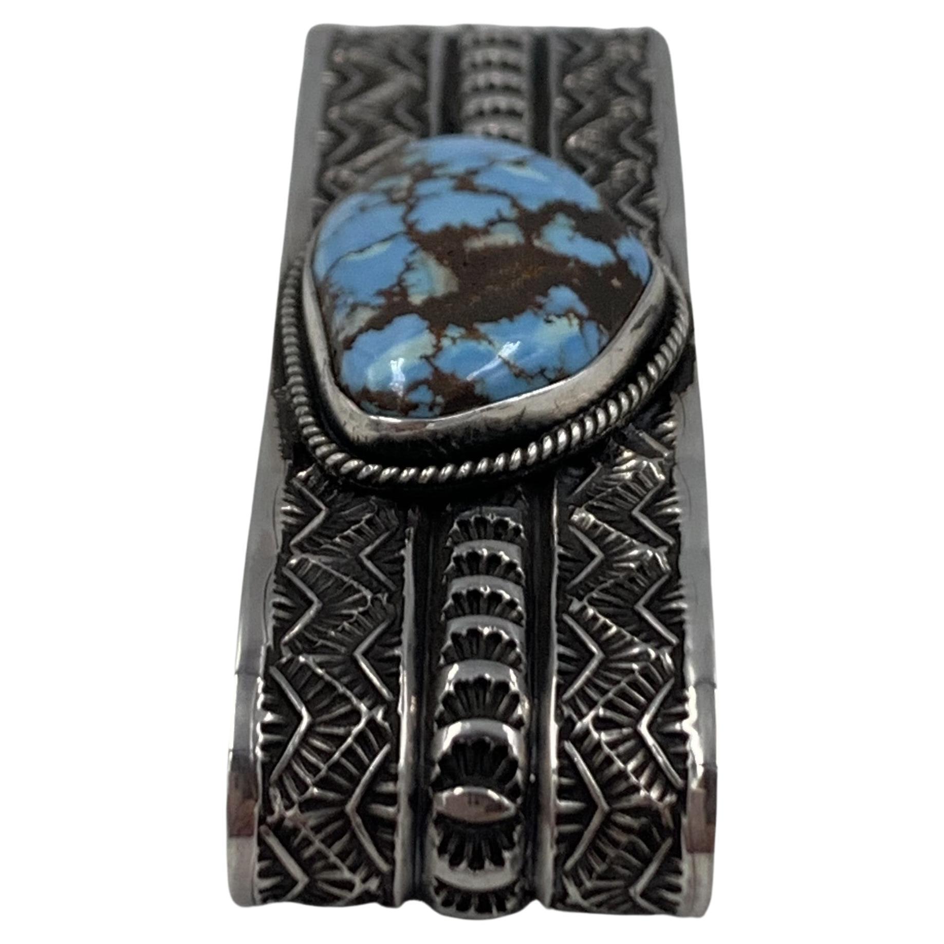 Native American Money Clip with Golden Hills Turquoise & Sterling Silver by Sunshine Reeves For Sale