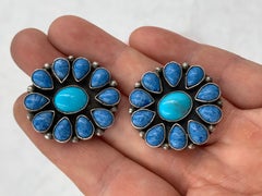 Denim Lapis & Kingman Turquoise Earrings Rocki Gorman design made by Kee C Cook