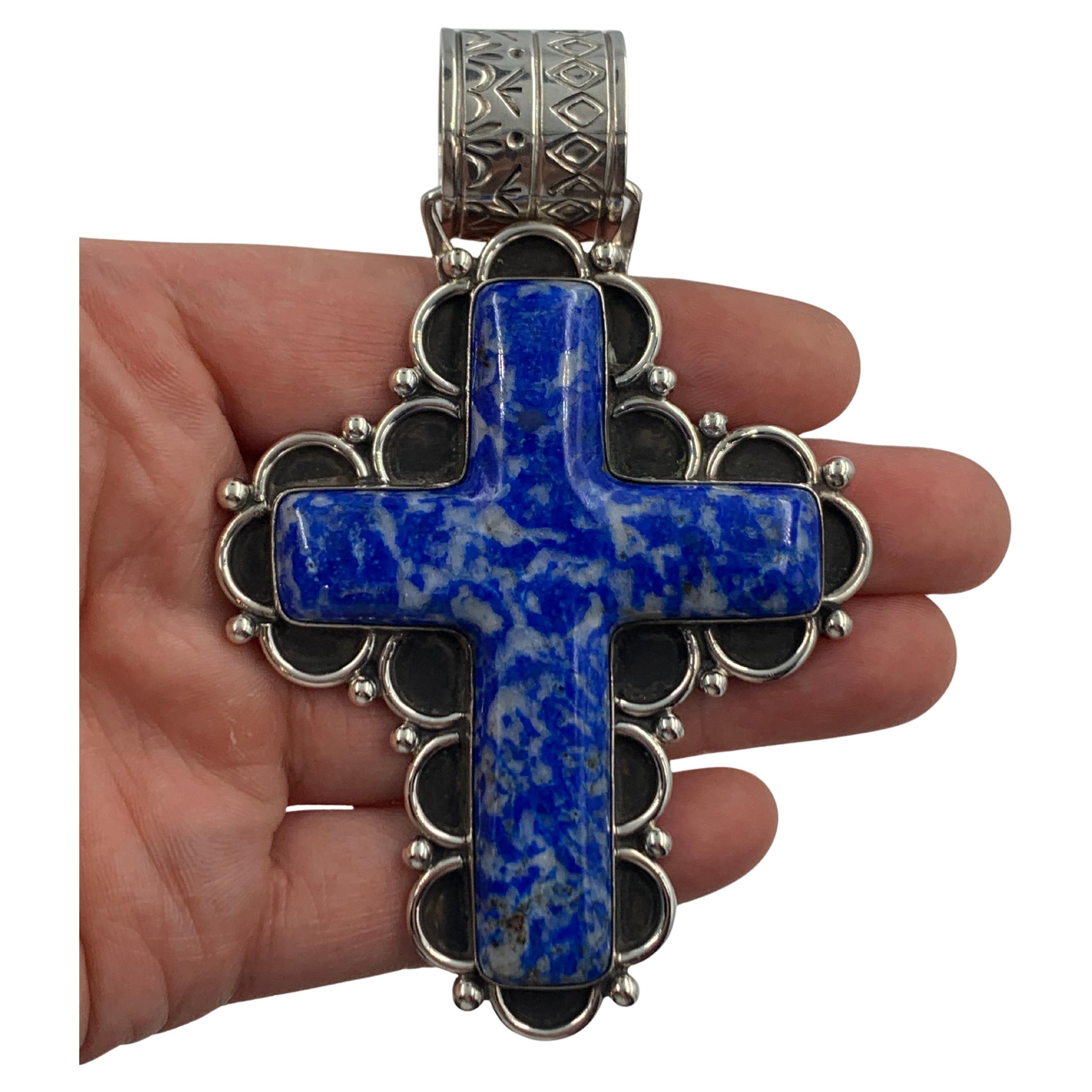 Lapis Cross by Philbert Secatero For Sale