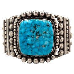 Kingman Waterweb Turquoise Sterling Silver Cuff by Rick Martinez
