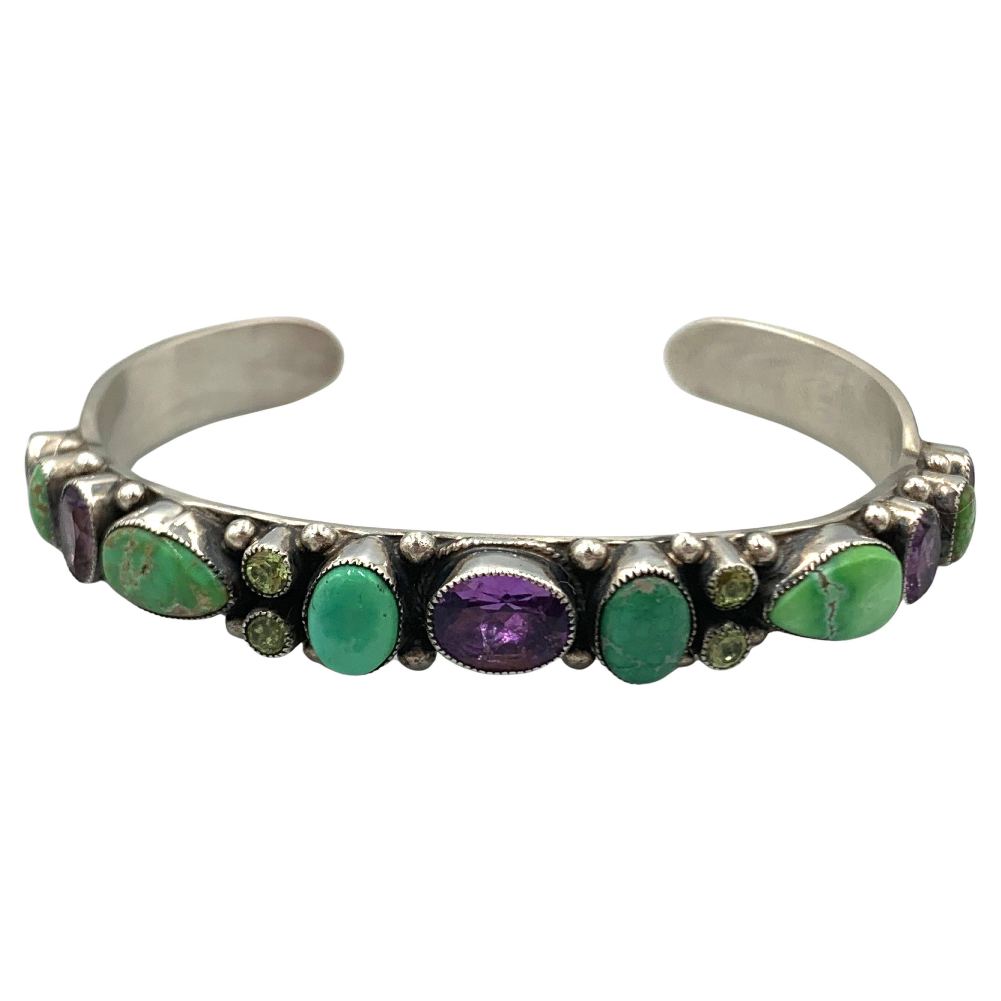 Manchette en argent Multi Stone par Leo Feeney en vente