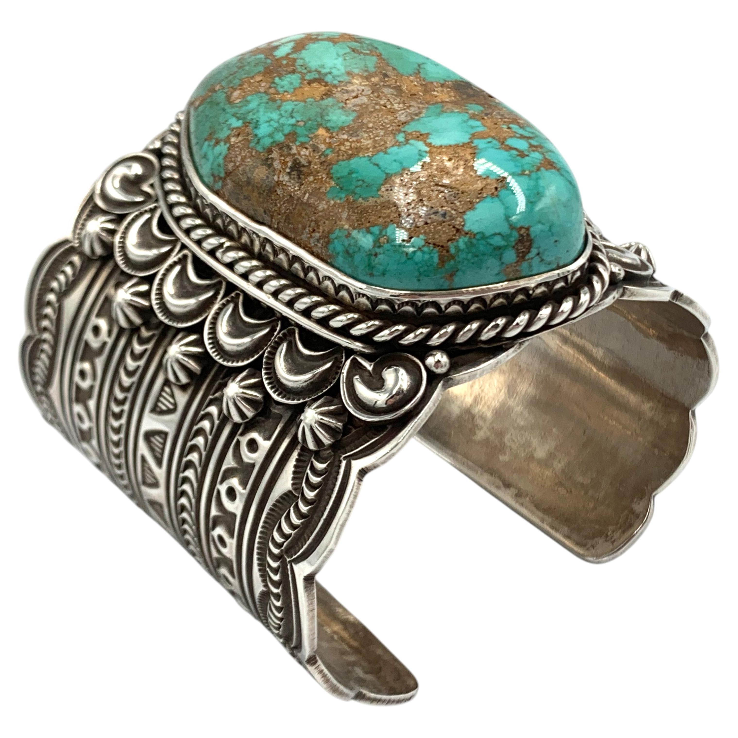 Sterling Silver Cuff with High-Grade Carico Lake Turquoise by Arnold Blackgoat