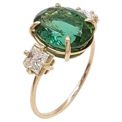 IGE Certified 14kt Yellow Gold Ring with 3.37ct Tourmaline and Diamonds