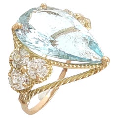 Natural Aquamarine Ring with Vintage Cut Diamonds Gift for Women Cocktail Ring