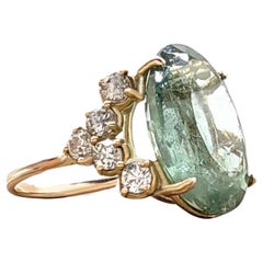 14kt Oval Green Tourmaline and  Diamond Cocktail Ring - Certified 