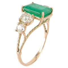 Gemstone 14k Gold Ring Genuine Emerald Ring Diamond Coctail Ring Certified 