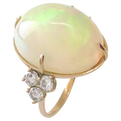Genuine Opal Gemstone 14k Gold Women's Ring - Certified Opal Cocktail Ring 