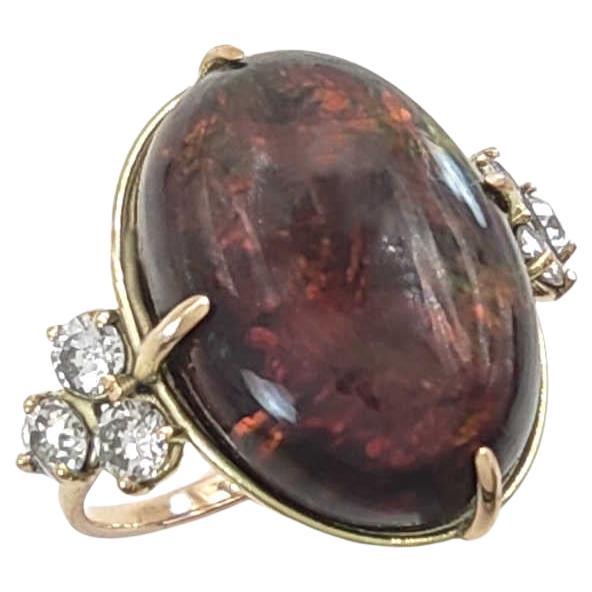 Bague en or 14k avec opale et diamant - Cadeau spécial pour elle - Bijoux en pierres précieuses