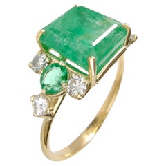 Émeraude naturelle de 3,78 carats - Diamant - Or jaune massif 18 carats Bague cocktail