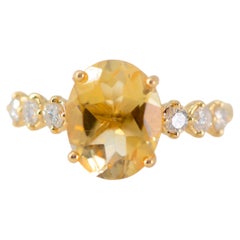 2.22 Carat Citrine and Diamond 18k Yellow Gold Handmade Cocktail Ring2.22 Carat